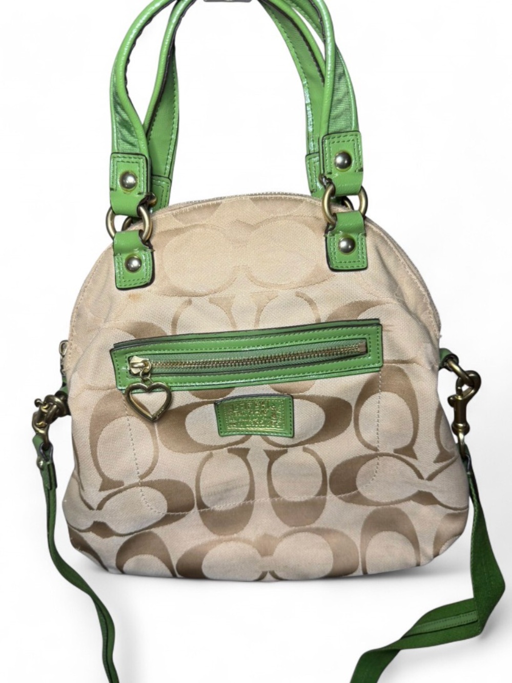 Rare Coach Poppy Y2K Signature Canvas Crossbody Satchel Lime Green